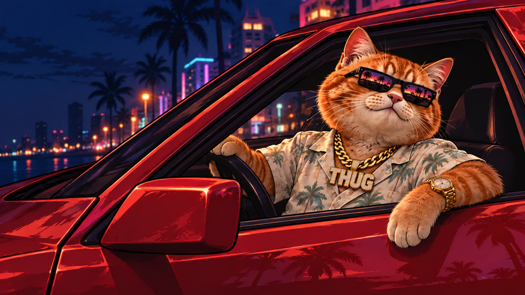 THUGCAT behind the wheel on a night drive